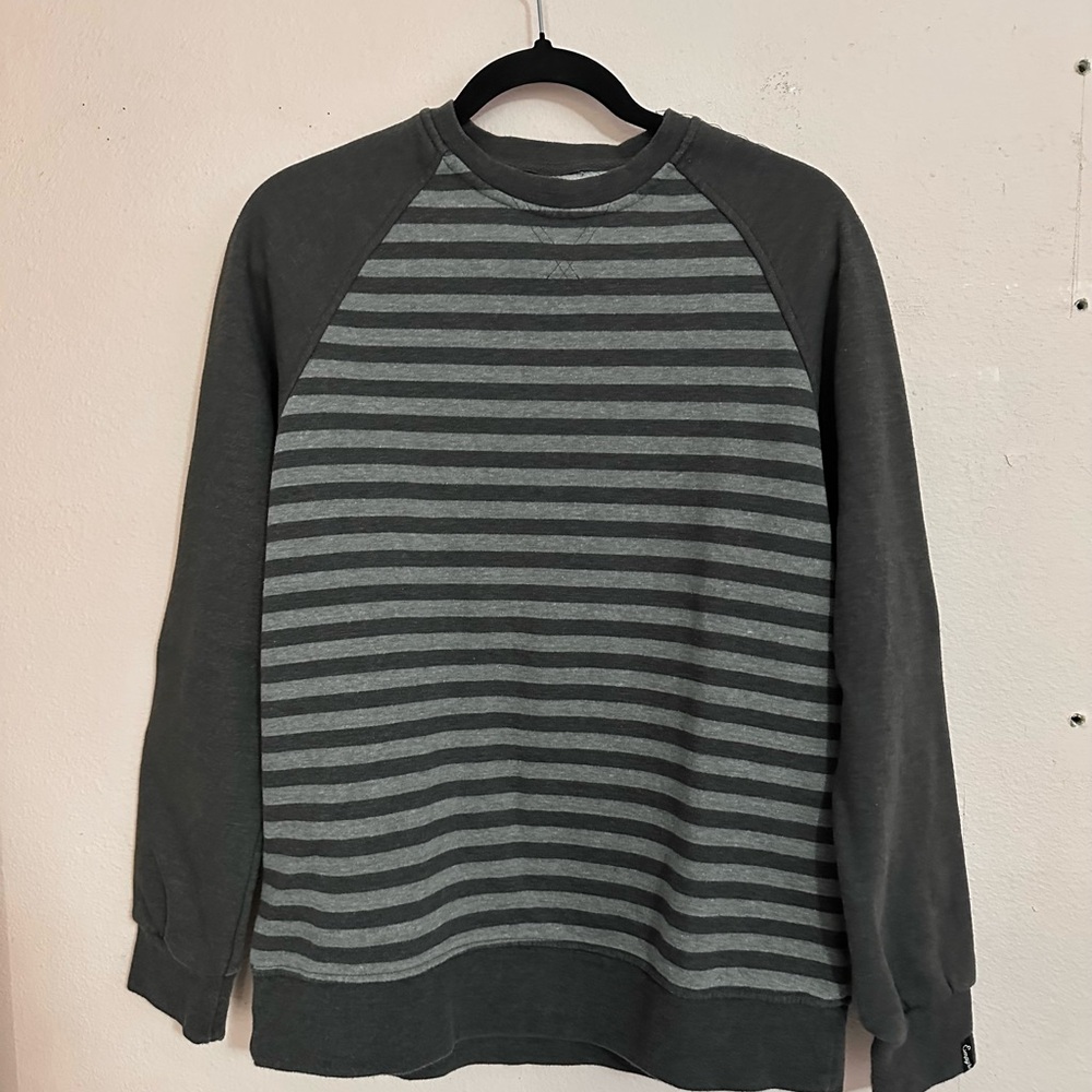Dark Gray Striped Crewneck Sweater